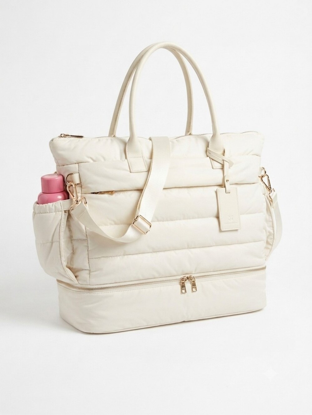 iPack White Quilted Tote Bag with Shoulder Strap